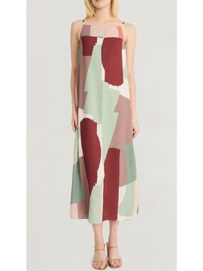 Abstract Print Spaghetti Strap Midi Dress By Luxely Multicolor Size 2 Lightweigh